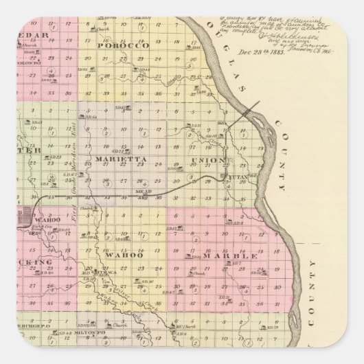 Sticker Carré Comté de Saunders, Nebraska (Devant)