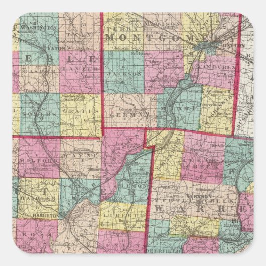 Sticker Carré Comtés de Preble et Warren (Devant)