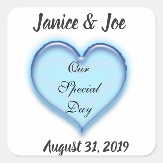Sticker Carré Conception cardiaque Mariage bleu personnalisé (Devant)