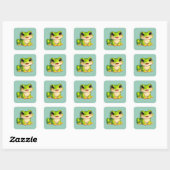 Sticker Carré Conception d'animal Kawaii de grenouille mignonne (Feuille)