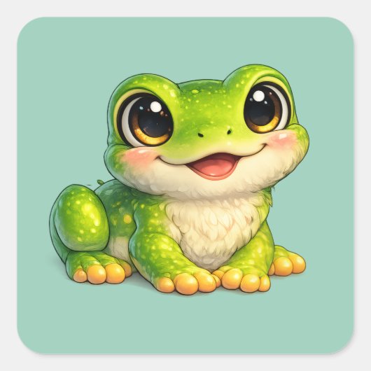 Sticker Carré Conception d'animal Kawaii de grenouille mignonne (Devant)