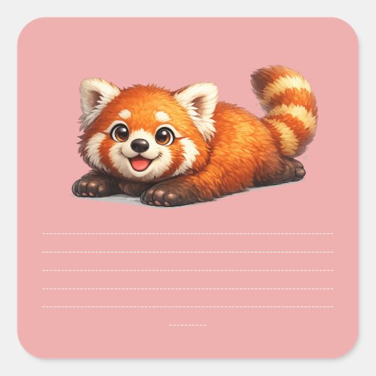 Sticker Carré Conception d'animal Kawaii de Panda Rouge Mignon s (Devant)