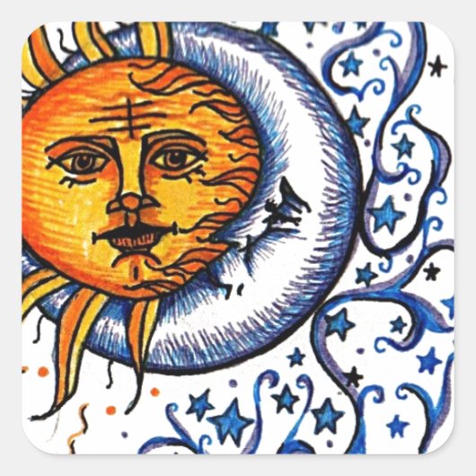 STICKER CARRÉ CONCEPTION D'ART DE LUNE DE SOLEIL (Devant)