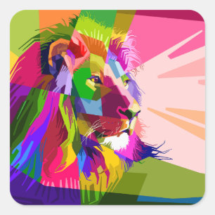 Sticker Carré Conception d'art pop prismatique coloré de lion