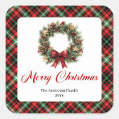 Sticker Carré Conception d'autocollant de Noël à couronne de pin (Devant)