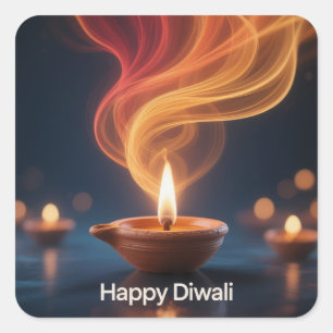 Sticker Carré Conception d'autocollant Diya Diwali brillant et h