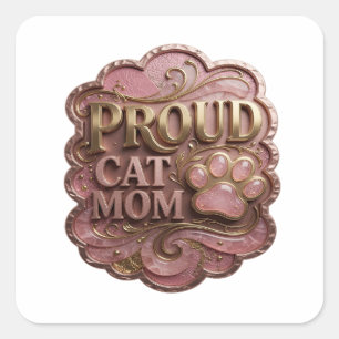 Sticker Carré Conception d'autocollant Lively Gold PROUD CAT MOM