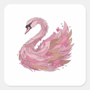 Sticker Carré Conception d'autocollant PINK SWAN Rose Vif