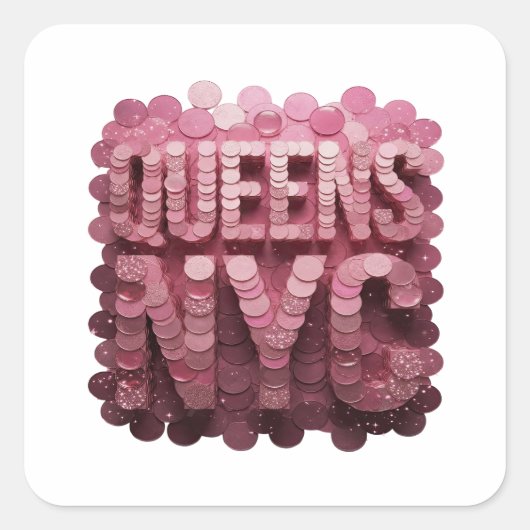 Sticker Carré Conception d'autocollant rose dynamique QUEENS NYC (Devant)