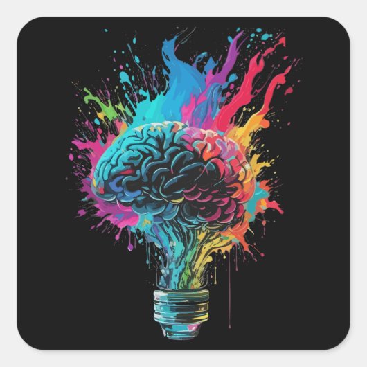 Sticker Carré Conception de cerveau avec explosion d'ampoule col (Devant)