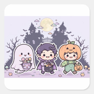 Sticker Carré Conception de Chibi Trick or Treat Halloween pour
