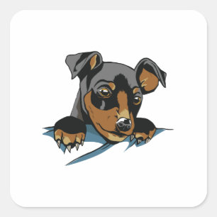 Sticker Carré Conception de chiot teckel noir mignon