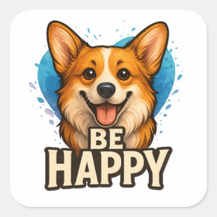 Sticker Carré Conception de Corgi heureux pour amateur de chien