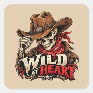 Sticker Carré Conception de cowboy squelette d'âme sauvage weste