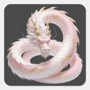 Sticker Carré Conception de fantasy de dragon en or blanc chinoi