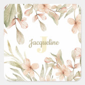 Sticker Carré Conception de fleurs pour bébé rose pastel monogra (Devant)