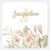 Sticker Carré Conception de fleurs pour bébé rose pastel Monogra (Devant)