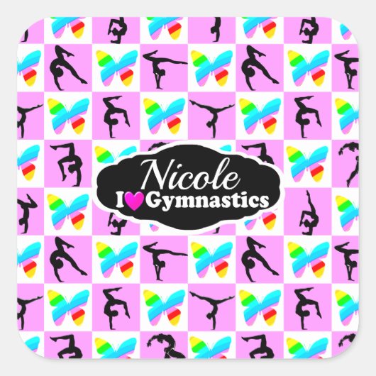 STICKER CARRÉ CONCEPTION DE GYMNASTIQUE DE JOLIE ROSE (Devant)