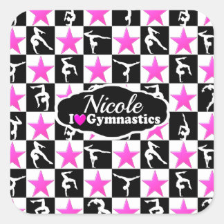 STICKER CARRÉ CONCEPTION DE GYMNASTIQUE ROSE ET NOIR