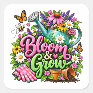 Sticker Carré Conception de jardinage Bloom & Grow