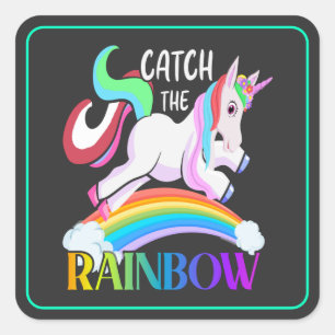 Sticker Carré Conception de licorne arc-en-ciel Catch