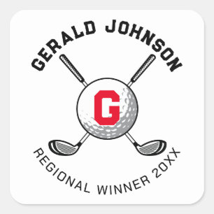 Sticker Carré Conception de monogramme de golf élégant personnal