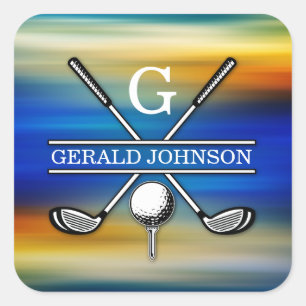 Sticker Carré Conception de monogramme de golf élégant personnal