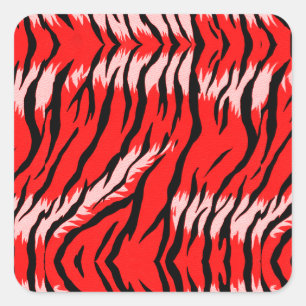 Sticker Carré Conception de motif de peau d'animal Tigre Rouge