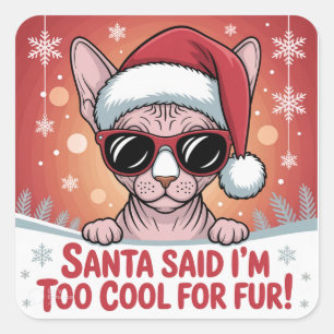 Sticker Carré Conception de Noël de chat Sphynx cool Santa