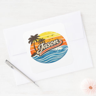 Sticker Carré Conception de nom Jason Retro Sunset