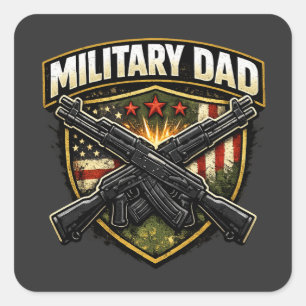 Sticker Carré Conception de papa militaire avec fusils croisés.