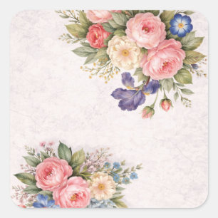 Sticker Carré Conception de rose florale personnalisée vintage r