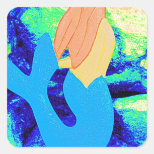 Sticker Carré conception de sirène à queue bleue