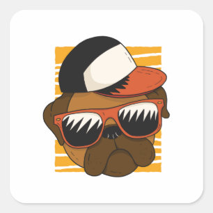 Sticker Carré Conception de tête de lunettes de soleil de pug co
