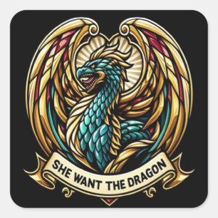 Sticker Carré Conception de verre de tôle dragon enchâssée