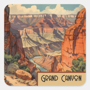 Sticker Carré Conception de voyage rétro Grand Canyon