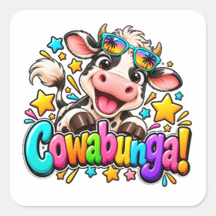 Sticker Carré Conception d'été vache Cowabunga