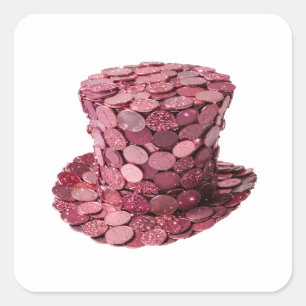 Sticker Carré Conception d'étiquette Chapeau argent vibrant PINK