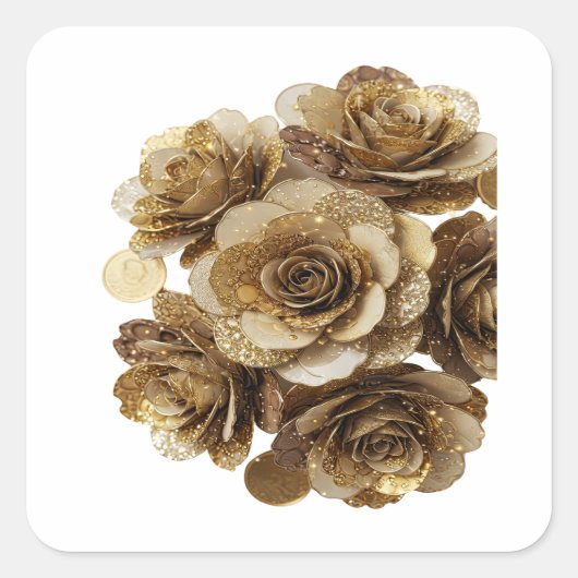 Sticker Carré Conception d'étiquette Dynamic Silver GOLDEN ROSES (Devant)
