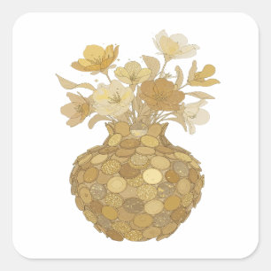 Sticker Carré Conception d'étiquette Fleurs Dorées Gris Premium