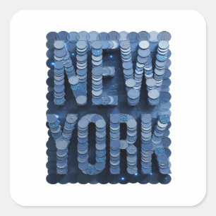 Sticker Carré Conception d'étiquette NEW YORK Bleu personnalisé