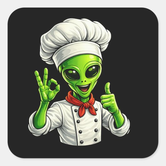 Sticker Carré Conception drôle de chef extraterrestre Cuisinier  (Devant)