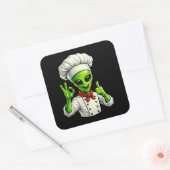 Sticker Carré Conception drôle de chef extraterrestre Cuisinier  (Enveloppe)