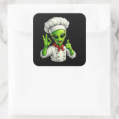 Sticker Carré Conception drôle de chef extraterrestre Cuisinier  (Sac)