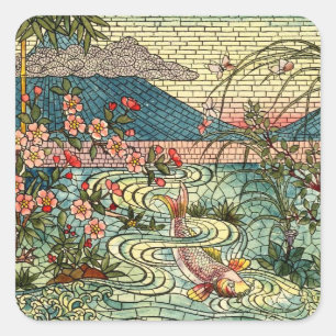Sticker Carré Conception en verre souillé de Japonais de