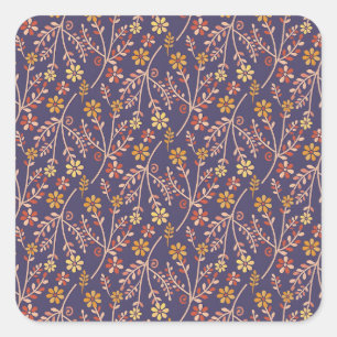 Sticker Carré Conception florale fantaisiste avec vignes sur fon