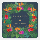 Sticker Carré Conception Florale Tropicale | Hibiscus & Feuillag (Devant)