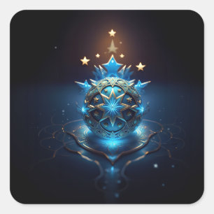 Sticker Carré Conception fractale bleue et blanche avec des étoi