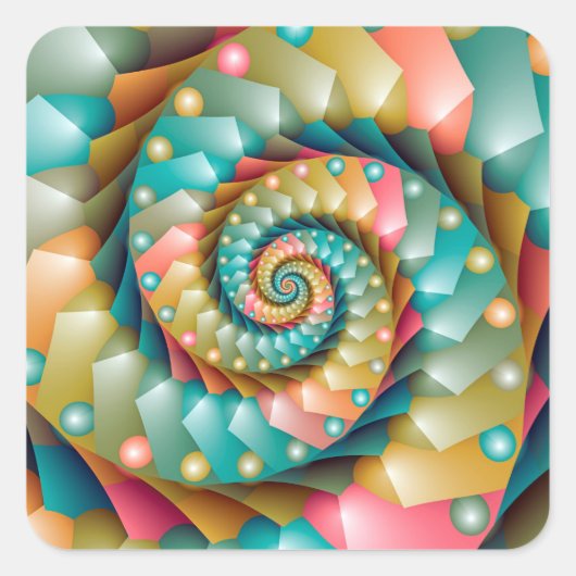 Sticker Carré Conception fractale en spirale pastel (Devant)