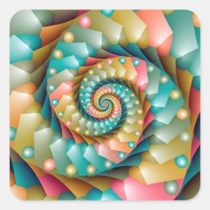 Sticker Carré Conception fractale en spirale pastel